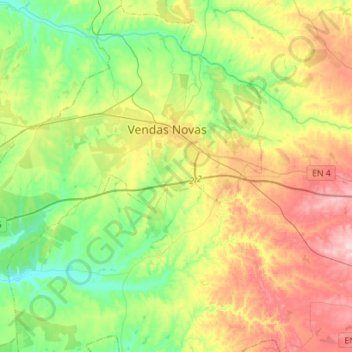 Mapa topográfico Vendas Novas, altitud, relieve