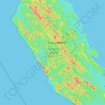 Mapa topográfico Siberut National Park, altitud, relieve