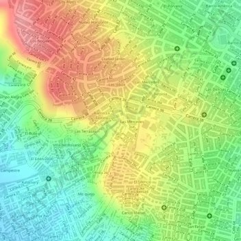 Mapa topográfico Las Colinas, altitud, relieve