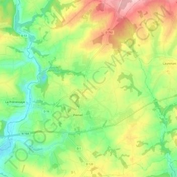 Mapa topográfico Plémet, altitud, relieve