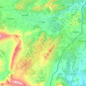 Mapa topográfico Jalón, altitud, relieve