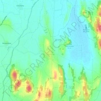 Mapa topográfico Ullastret, altitud, relieve