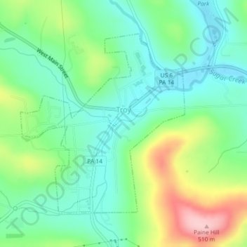 Mapa topográfico Troy, altitud, relieve