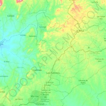 Mapa topográfico Los Palmitos, altitud, relieve