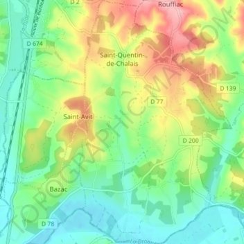 Mapa topográfico Saint-Quentin-de-Chalais, altitud, relieve