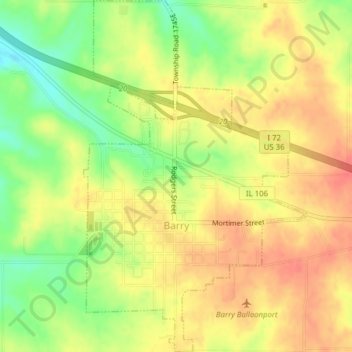 Mapa topográfico Barry, altitud, relieve