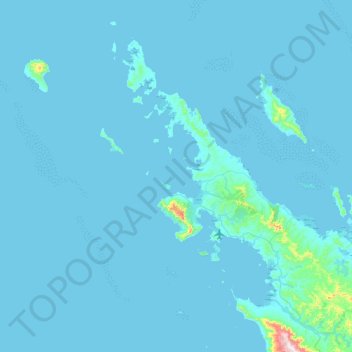 Mapa topográfico Poum, altitud, relieve