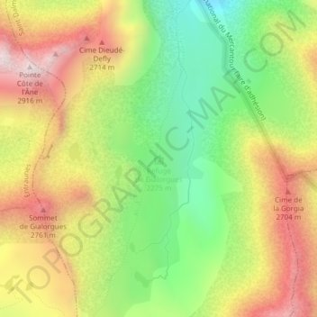 Mapa topográfico Refuge de Gialorgues, altitud, relieve