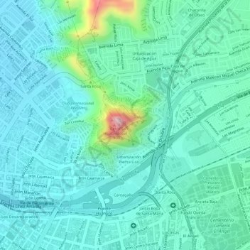 Mapa topográfico Cerro San Cristobal, altitud, relieve
