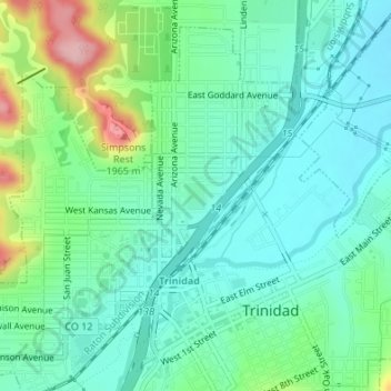 Mapa topográfico Trinidad, altitud, relieve