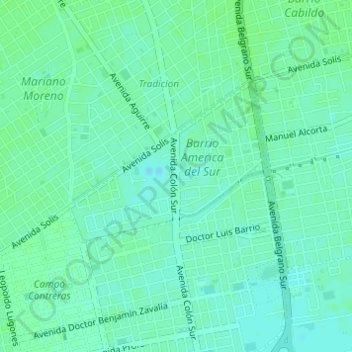 Mapa topográfico Canal de Desague del sur de la ciudad de Santiago del Estero, altitud, relieve