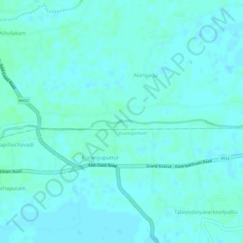 Mapa topográfico Cauvery, altitud, relieve