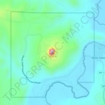 Mapa topográfico Devils Tower, altitud, relieve