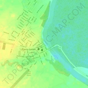 Mapa topográfico Malecón Turístico del Municipio de Puerto Gaitá, altitud, relieve