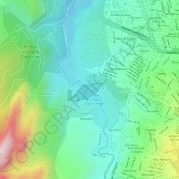 Mapa topográfico Río Tunjuelito, altitud, relieve