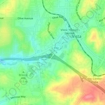 Mapa topográfico Buena Vista Creek, altitud, relieve