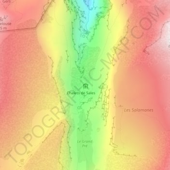 Mapa topográfico Refuge de Sales, altitud, relieve