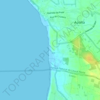 Mapa topográfico Praia da Ramalha, altitud, relieve