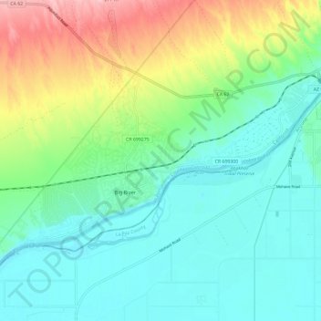 Mapa topográfico Big River, altitud, relieve