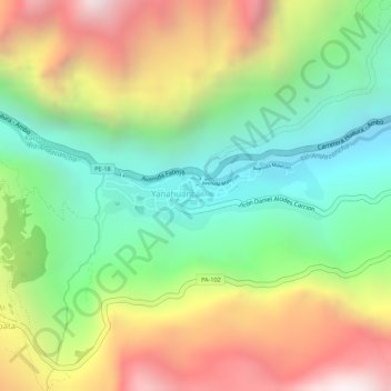 Mapa topográfico Yanahuanca, altitud, relieve