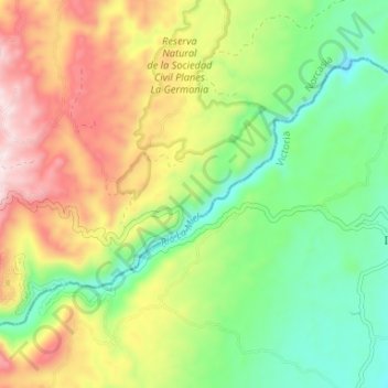 Mapa topográfico Río La Miel, altitud, relieve