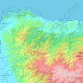 Mapa topográfico Santa Marta, altitud, relieve