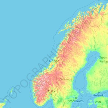 Mapa topográfico Noruega, altitud, relieve