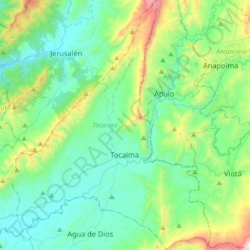 Mapa topográfico Tocaima, altitud, relieve